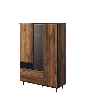 Vitrine en bois, avec 3 portes et 1 tiroir, Borga 05 Large, Chêne Catane / Noir, L100xW41xH143 cm Toutes les collections ici