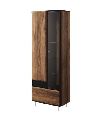 Vitrine en bois, avec 2 portes et 1 tiroir, Borga 02 Small, Chêne Catane / Noir, L70xW41xH197 cm vente chaude votre 