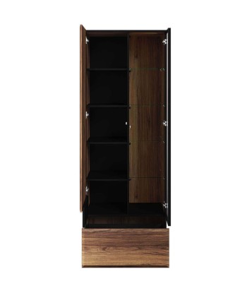 Vitrine en bois, avec 2 portes et 1 tiroir, Borga 02 Small, Chêne Catane / Noir, L70xW41xH197 cm vente chaude votre 