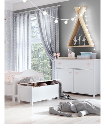 Boîte de rangement en bois, pour enfants et jeunes Luna 10, Blanc / Rose, L99xW42xH39 cm JUSQU'A -70%! 