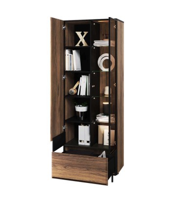 Vitrine en bois, avec 2 portes et 1 tiroir, Borga 02 Small, Chêne Catane / Noir, L70xW41xH197 cm vente chaude votre 