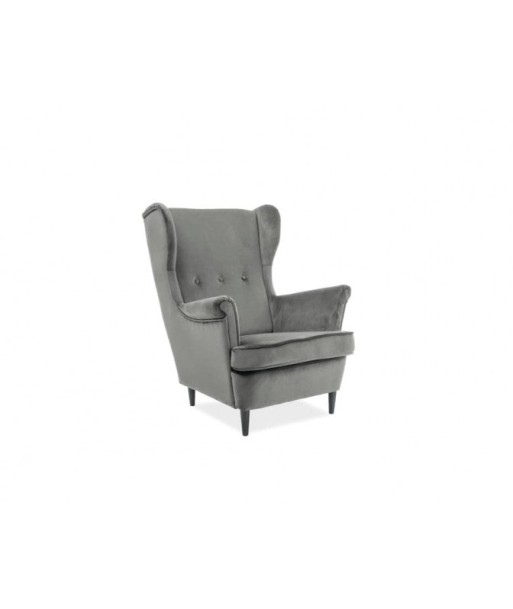 Fauteuil fixe tapissé de tissu et pieds en bois Lord Velvet Gris / Wengé, l75xA85xH101 cm acheter