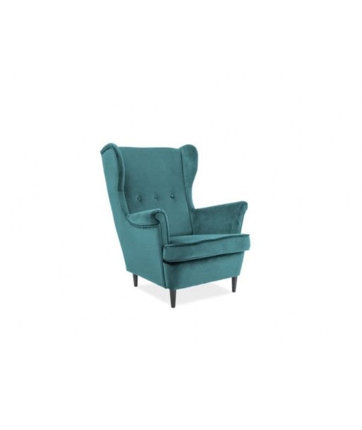 Fauteuil fixe tapissé de tissu et pieds en bois Lord Velvet Turquoise / Wenge, l75xA85xH101 cm est présent 