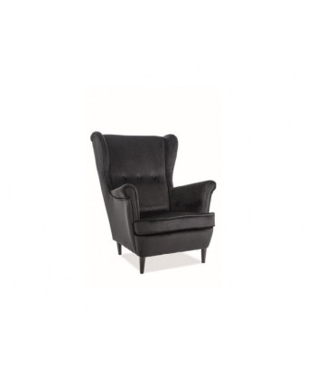 Fauteuil fixe tapissé de tissu et pieds en bois Lord Velvet, Noir / Wengé, l75xA85xH101 cm paiement sécurisé