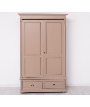 Armoire en bois de sapin avec 2 tiroirs et 2 portes, Pasy PS105 peint, L128XA62XH206 CM-Capuccino JUSQU'A -70%! 