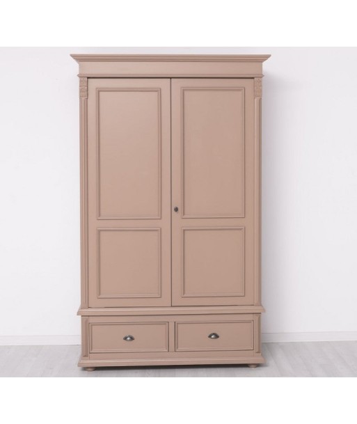 Armoire en bois de sapin avec 2 tiroirs et 2 portes, Pasy PS105 peint, L128XA62XH206 CM-Capuccino JUSQU'A -70%! 