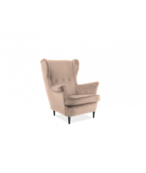 Fauteuil fixe tapissé de tissu et pieds en bois Lord Velvet Beige / Wengé, l75xA85xH101 cm vente chaude votre 