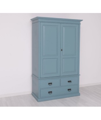 Armoire en bois de sapin avec 2 portes et 3 tiroirs, Pasy PS127, Bleu P008 / jaune P044, L121XA59XH197 CM les muscles