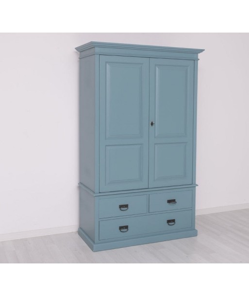 Armoire en bois de sapin avec 2 portes et 3 tiroirs, Pasy PS127, Bleu P008 / jaune P044, L121XA59XH197 CM les muscles