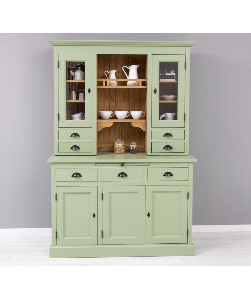 Vitrine avec 7 tiroirs et 5 portes, bois de sapin, Pasy PS232bas + Sup, Olive Green Paint P054 / P002, L138XA50X197 CM acheter en ligne