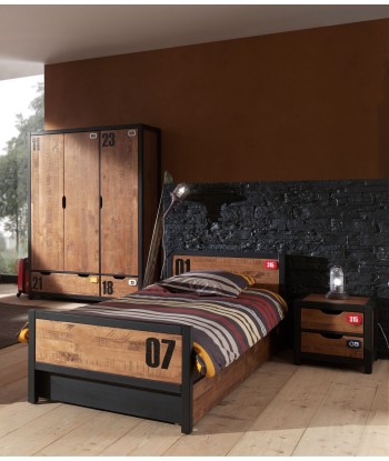 Ensemble de meubles de chambre à coucher et MDF, pour les enfants 4 pièces Alex naturel / noir, 200 x 90 cm hantent personnes