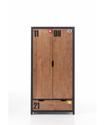 Armoire en bois en pin et MDF avec 2 portes et 1 tiroir, pour les enfants naturels / noirs, L100xA55x200 cm Amélioration de cerveau avec