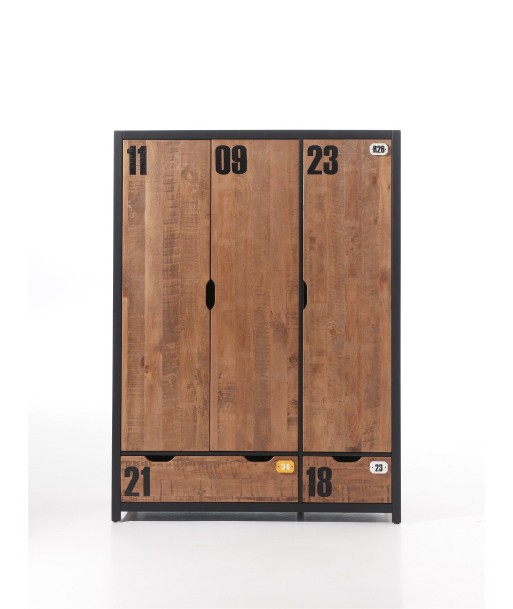 Armoire en bois en pin et MDF avec 3 portes et 2 tiroirs, pour les enfants naturels / noirs, L147.5xa55x200 cm sélection de produits