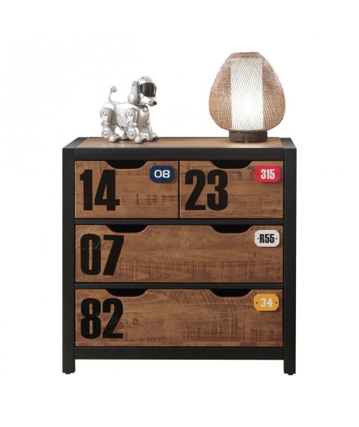 Pin et MDF Confort en bois avec 3 tiroirs, pour les enfants naturels / noirs, L86XA42XH83 CM les muscles