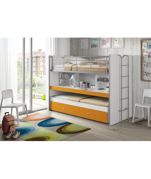 Lit superposé en copain et métal avec bureau et tiroir construits, pour les enfants Bonny White / Orange, 200 x 90 cm brillant des détails fins