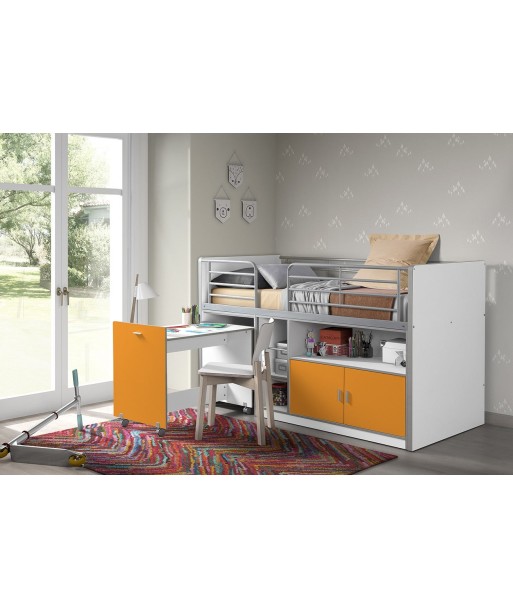 Pal et lit de sol en métal avec bureau construit et 2 portes, pour les enfants Bonny White / Orange, 200 x 90 cm Venez découvrir notre 