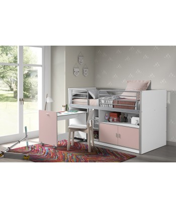 Pal et lit de sol en métal avec bureau construit et 2 portes, pour enfants blanc / rose, 200 x 90 cm en stock