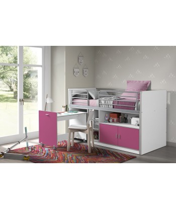 Pal et lit de sol en métal avec bureau construit et 2 portes, pour les enfants Bonny White / Fucsia, 200 x 90 cm Pour