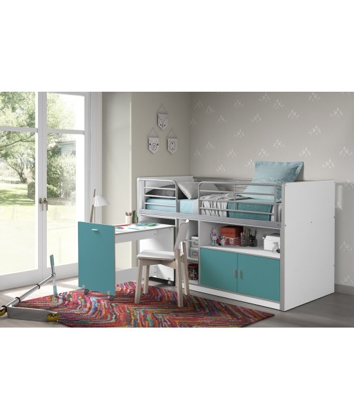 Pal et lit de sol en métal avec bureau construit et 2 portes, pour les enfants Bonny blanc / turquoise, 200 x 90 cm 2024