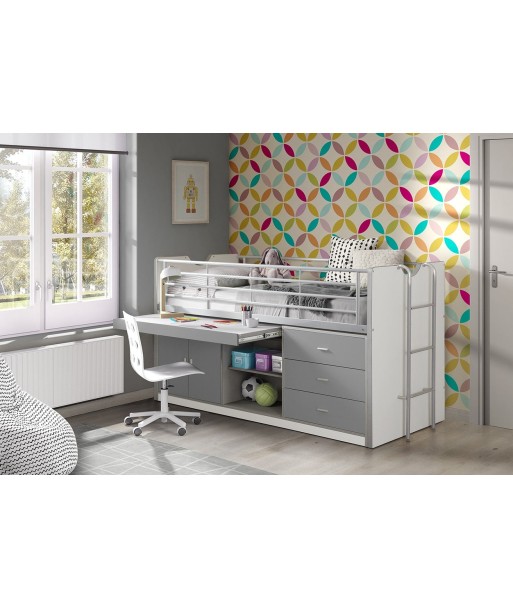 Pal et lit de sol en métal avec bureau construit -in et 3 tiroirs, pour les enfants Bonny blanc / gris, 200 x 90 cm outlet