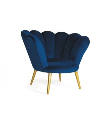 Fauteuil fixe tapissé de tissu et pieds en bois Magnolia I Velvet, Bleu marine / Or, l95xA85xH76 cm pas chere