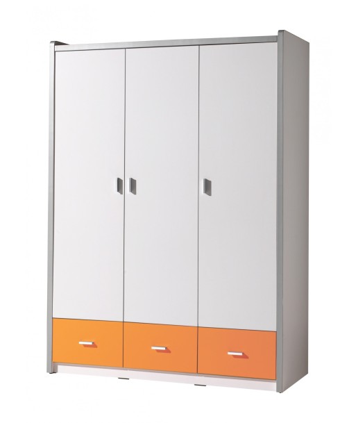 Cabinet PAL et métal avec 3 portes et 3 tiroirs, pour les enfants Bonny White / Orange, L140.5xa59xh202 cm prix pour 