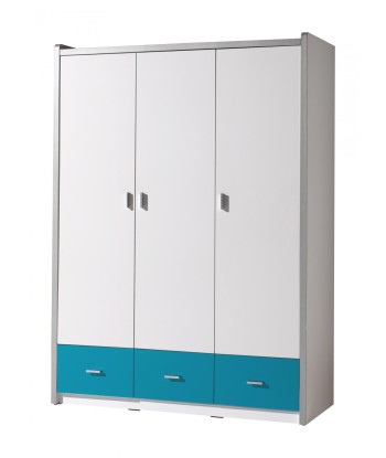 Cabinet PAL et métal avec 3 portes et 3 tiroirs, pour les enfants Bonny White / Turquoise, L140.5xa59xh202 cm france