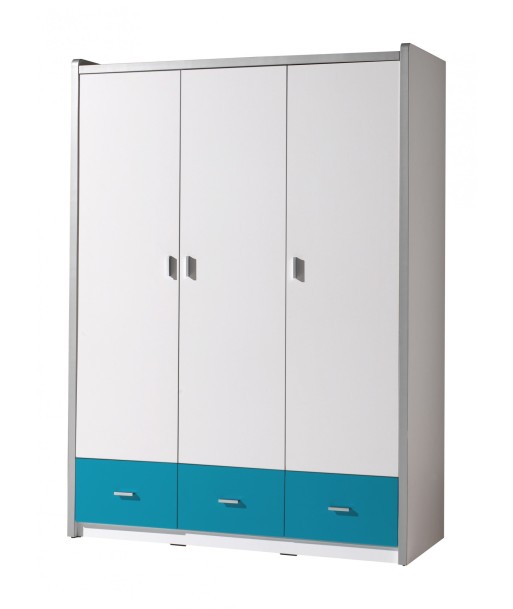 Cabinet PAL et métal avec 3 portes et 3 tiroirs, pour les enfants Bonny White / Turquoise, L140.5xa59xh202 cm france