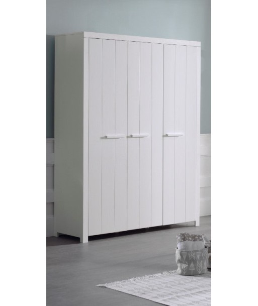 Armoire en bois en pin et MDF avec 3 portes, pour les enfants Erik White, L144.5xa55xh205 cm en linge