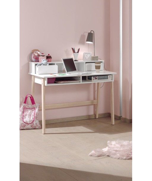 Table de bureau en bois en pin et MDF avec 2 tiroirs, pour enfants Kiddy White, L110xl6x90 cm pour bénéficier 