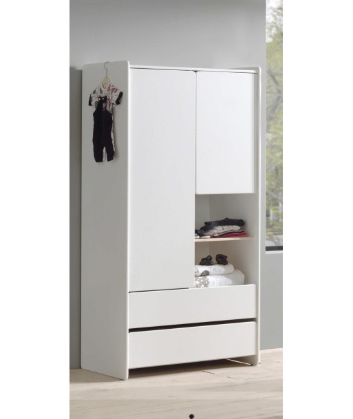 Armoire en bois en pin et MDF, avec 2 portes et 2 tiroirs, pour enfants Kiddy White, L90XA55XH180 cm de votre