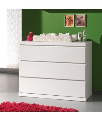 Pin et MDF Confort en bois avec 3 tiroirs, pour les enfants et les jeunes blancs, L110XA57XH90.5 cm en linge