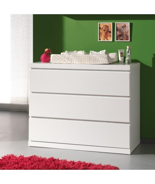 Pin et MDF Confort en bois avec 3 tiroirs, pour les enfants et les jeunes blancs, L110XA57XH90.5 cm en linge