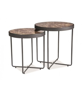 Set de 2 tables basses en verre et métal Manta Marble / Noir, Ø44xH49 cm / Ø40xH43 cm Toutes les collections ici