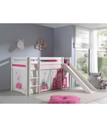 Lit de plancher en bois d'épingle, avec toboggan de Pino Princess White pour enfants, 200 x 90 cm Le MVP de beaucoup