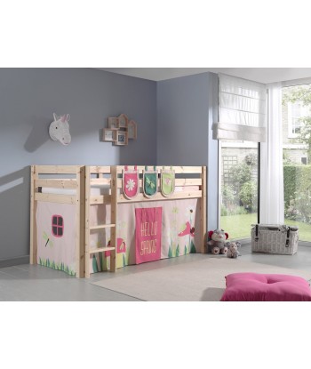 Lit de plancher en bois d'épingle, avec espace de jeu pour enfants plus printemps naturel, 200 x 90 cm outlet