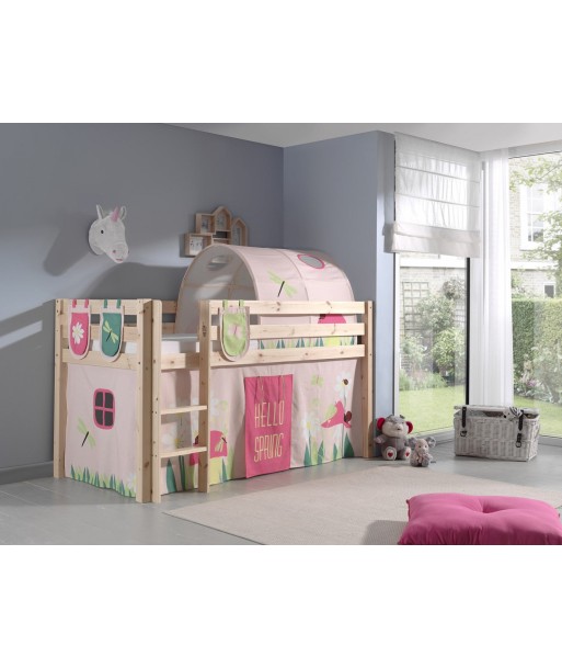 Pin de plancher en bois, avec tunnel et espace de jeu pour les enfants Pino Plus Spring Natural, 200 x 90 cm brillant des détails fins