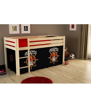 Lit de plancher en bois d'épingle, avec espace de jeu pour enfants naturels Pino Pirates, 200 x 90 cm online