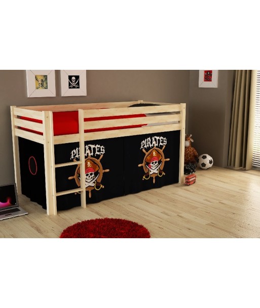 Lit de plancher en bois d'épingle, avec espace de jeu pour enfants naturels Pino Pirates, 200 x 90 cm online