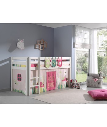 Lit de plancher en bois d'épingle, avec espace de jeu pour enfants plus printemps blanc, 200 x 90 cm offre 