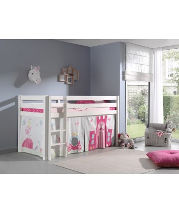 Lit de plancher en bois d'épingle, avec espace de jeu pour enfants Pino Princess White, 200 x 90 cm la livraison gratuite