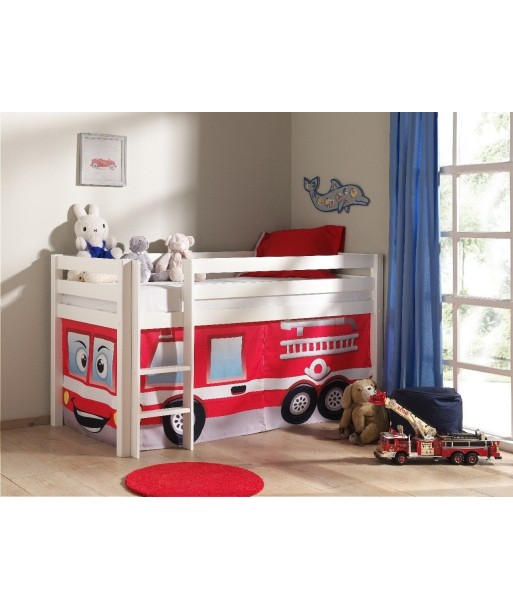 Pin de plancher en bois, avec espace de jeu pour enfants Pino Fire Rescue blanc, 200 x 90 cm plus qu'un jeu 