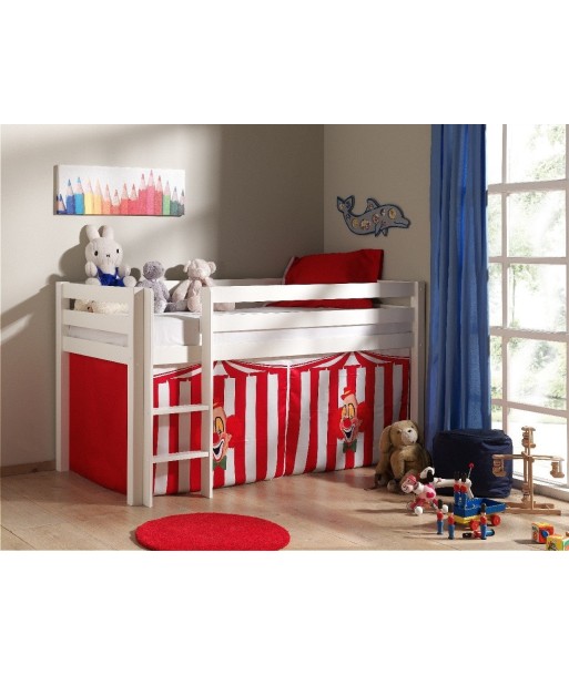 Lit de plancher en bois épinglé avec espace de jeu de Pino Chucky White pour enfants, 200 x 90 cm Pour