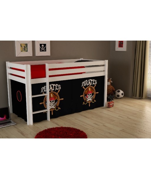 Lit de plancher en bois d'épingle, avec espace de jeu pour enfants blanc Pirates, 200 x 90 cm shop