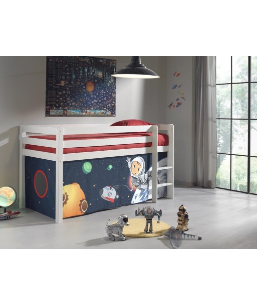 Lit de plancher en bois d'épingle, avec espace de jeu de Pino Space White pour enfants, 200 x 90 cm en ligne