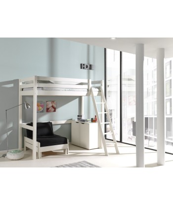 Lit de plancher en bois d'épingle, avec fauteuil extensible et armoire, pour enfants Pino Mezzanine II blanc, 200 x 90 cm plus qu'un jeu 