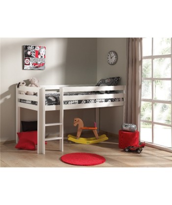 Lit de plancher en bois d'épingle, avec espace de jeu pour enfants White simple Pino, 200 x 90 cm hantent personnes