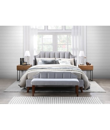 Banquette en tissu avec pieds en bois Windsor II, Gris clair/Chêne, L131,5xL48xH62 cm les ligaments