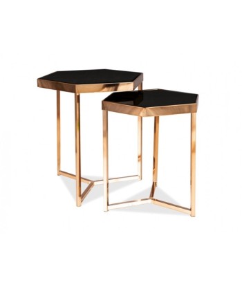 Set de 2 tables basses en verre et métal Milos Noir / Or, L48xl42xH50 cm / L41xl36xH44 cm offre 