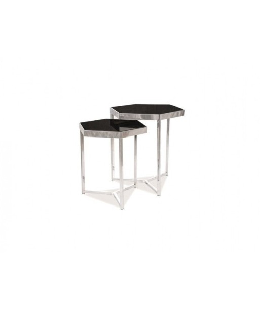 Set de 2 tables basses en verre et métal Milos, Noir / Chrome, L48xl42xH50 cm / L41xl36xH44 cm brillant des détails fins